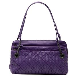 Borsa a spalla Bottega Veneta in nappa viola Intrecciato con triplo zip