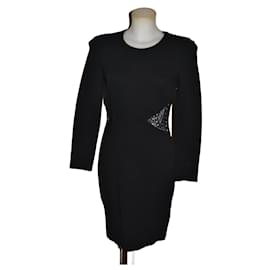 Vestido negro Emilio Pucci de viscosa con detalles de encaje Talla 40