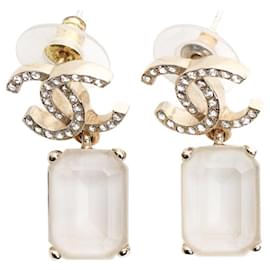 Chanel Pendientes de gota de gema CC dorados