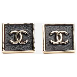 Schwarze Lederquadrat-CC-Nieten - Chanel
