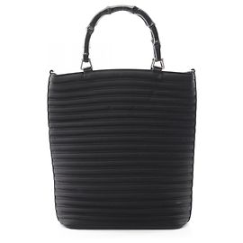 Borsa a mano Gucci Bamboo nera in pelle e nylon