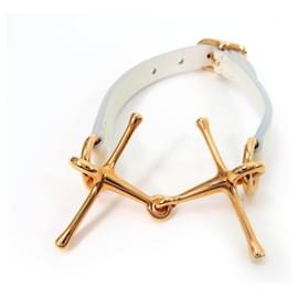 Hermès Mall Bracelet White Leather Pink Gold