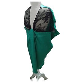 Autre Marque Schwarzes Abendkleid aus Spitze und Satin Toupy Größe 44 im Retro-Stil der 20er Jahre