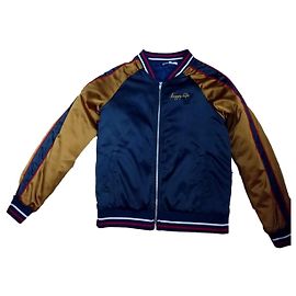 Les Petites Bomberjacke Größe 38 Satin Gelb Senf & Blau Retro-Stil