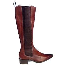 Santoni Brown Leather Brogue Knee High Boots
