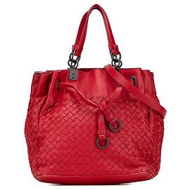 Borsa a secchiello in nappa rossa Intrecciato di Bottega Veneta