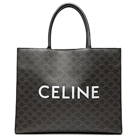 Celine Brown Medium Triomphe Coated Canvas Cabas Horizontal Tote - Céline