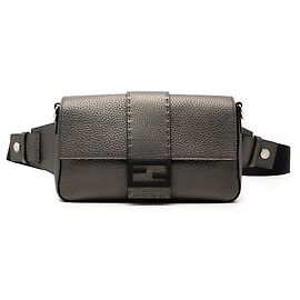 Bolsa baguete conversível Selleria em couro cinza Fendi