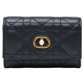 Billetera bi-fold de piel de cordero negro Christian Dior