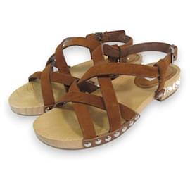 Sandali in suede e legno Miu Miu Bijou Studs