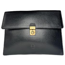 Autre Marque Clutch in pelle nera con anagramma Loewe Madrid vintage