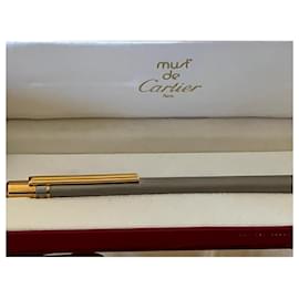Must de Cartier – Santos Grey Matte & 18K Solid Gold Ballpoint Pen – 1980s-90s