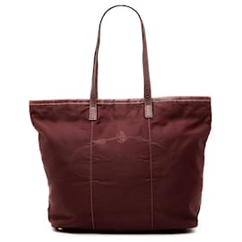 Borsa Tote in Tessuto Canapa Rossa con Logo Prada