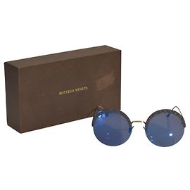 Gafas de sol redondas de gran tamaño en metal y cuero azul Bottega Veneta 0208S 003 60-18