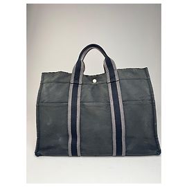 Vintage Hermès Canvas Tote Bag Schwarz Grau