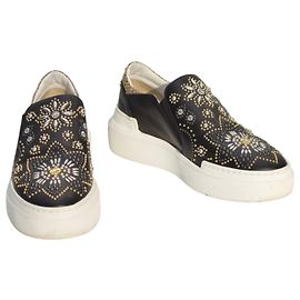 Sneaker platform in pelle nera con borchie e cristalli Roberto Cavalli 38