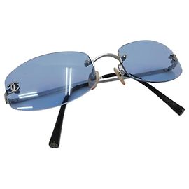 Gafas de sol sin montura Chanel CC Logo plateado con tinte azul 4002
