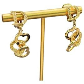 Ohrringe in Herzform aus Kristall mit Strass in Gold und Christian Dior-Logo