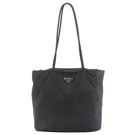 Schultertasche Tote aus schwarzem Nylon-Tessuto mit Prada-Logo