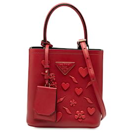 Borsa a mano piccola in pelle Saffiano rossa decorata di Prada