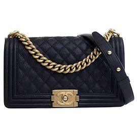 Chanel Blu Antico Medio Trapuntato in Caviar Boy Flap