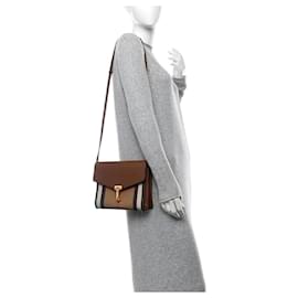 Borsa a tracolla Macken Small in pelle di vitello House Check Beige/Marrone di BURBERRY