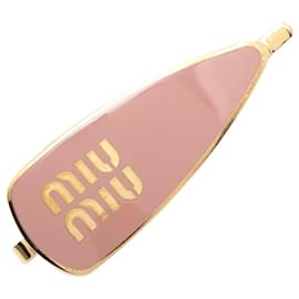 Miu Miu Fermaglio per capelli in metallo dorato e rosa con logo