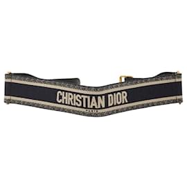 Christian Dior Gürtel aus Marineblauem und Beigem Canvas-Leder