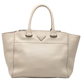 Prada Brown City Calf Stitched Twin Pocket Satchel