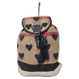 BURBERRY Leather Canvas Check Heart Print Backpack Bag Black/Beige