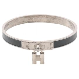 Bracelet Kelly Hermès en cuir vert et acier