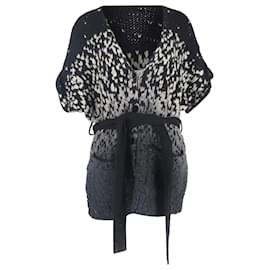Strickjacke mit Gürtel von Stella Mccartney aus schwarzer und grauer Wolle - Stella Mc Cartney