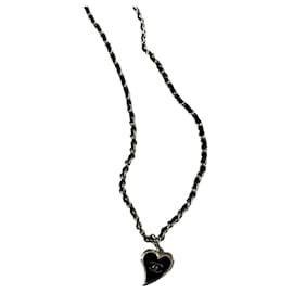 Collar largo Chanel metal dorado champán colgante CC