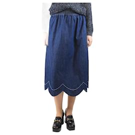 Autre Marque Falda midi de mezclilla azul con volantes - talla UK 10