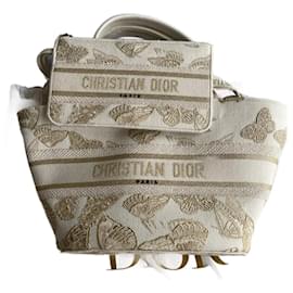 Borsa Cestino Dior Cappello Tela Bianca e Oro Farfalla