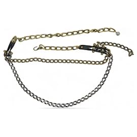 VINTAGE LANVIN DOPPELRINGE KETTE GÜRTEL T90 ALTER METALL & LEDER - Lanvin