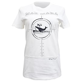 Max Mara Oblo T-Shirt aus weißer Baumwolle mit Wal-Druck