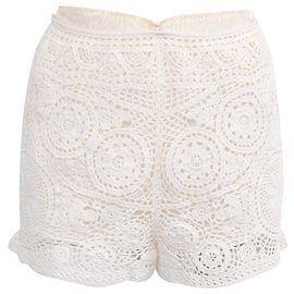 Shorts mini in cotone bianco con motivo in pizzo Chloé