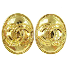 Ovale Clip-On Ohrringe aus vergoldetem Metall CC Vintage von Chanel