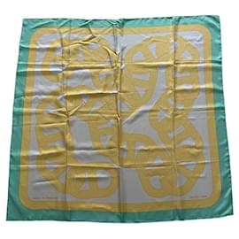 Foulard Hermès Circuit 24 Faubourg in Seta Giallo Verde 90cm