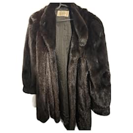 Autre Marque Abrigo de cuero y piel negro corte slim