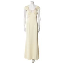 Marchesa Vestido de noche amarillo suave con cola y encaje