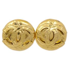 Orecchini vintage CC rotondi a clip in metallo piccoli Chanel