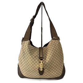Borsa a spalla New Jackie in tela Diamante marrone/beige di Gucci