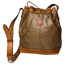 Borsa a secchiello in pelle verniciata monogramma Celine vintage marrone - Céline