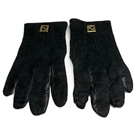 Vintage Fendi Lederhandschuhe Schwarz S/M