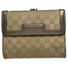 Carteira de lona monograma Triomphe Celine vintage em couro marrom bronze - Céline
