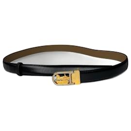 Schwarzer Gürtel mit Vintage Celine Paris Wagenlogo - Céline