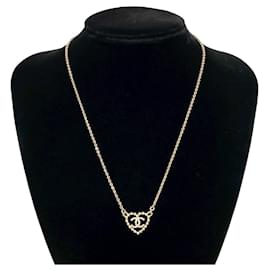 Collana a catena placcata in strass con motivo a cuore Coco Mark di Chanel in argento