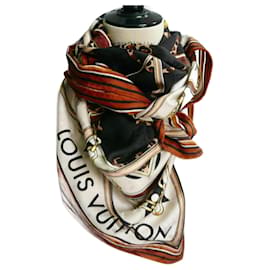 LOUIS VUITTON Sciarpa Monogramma in Cashmere e Seta Marrone In Eccellenti Condizioni